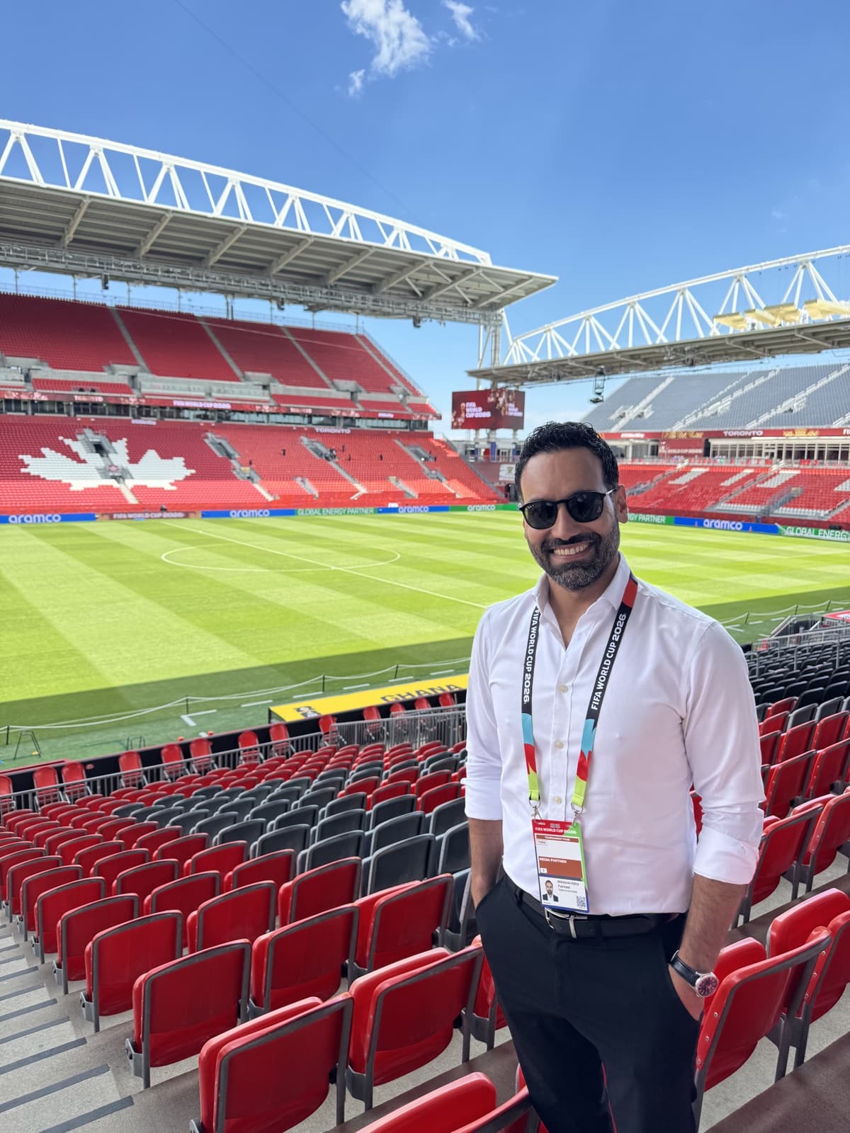 Farzad Mashayekh at an international football venue in Toronto
